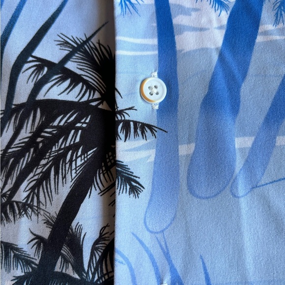 Vintage Italian Full Print Men’s Graphic Dress Shirt Button Up 2XL Beach Blue - Picture 5 of 15